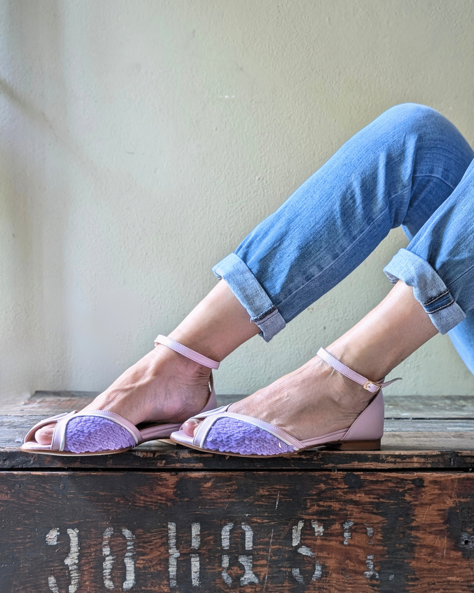 PAXOS ballerina sandalo in paillettes glicine