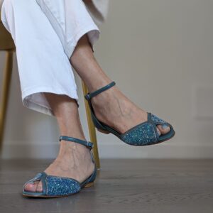 PAXOS ballerina sandalo in glitter 48 + nappa tempesta + laminato ottone antico