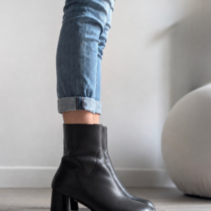 Lin Stivaletto in nappa nera con tacco a blocco 50 mm