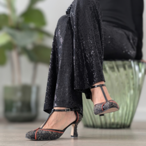 Bianca Bouclé Grigio – Décolleté T-bar con tacco 7 cm