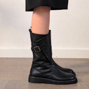 Stivaletto biker Soffio in nappa nera con gambale regolabile