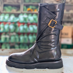 Stivaletto biker Soffio in nappa nera con gambale regolabile